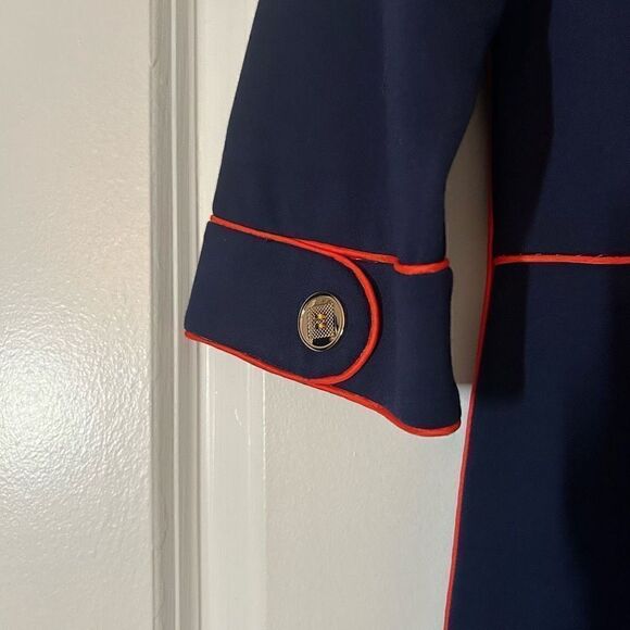 E. Kexin Vintage Blue and Coral Stitching Midi Half Sleeve Midi Dress L - Picture 5 of 7